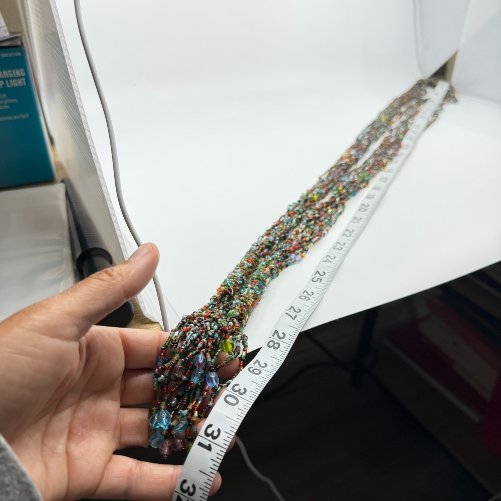 Multi-Strand Seed Bead Statement Lariat Necklace Boho Festival Jewelry Long - Picture 9 of 9